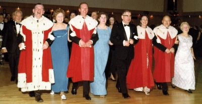 Civic Charity Ball at Brunton Hall, Dec 1970 - In their robes from l to r: Provost Bill Caird, Baillie Alex Napier, Jessie Burns and James Ford